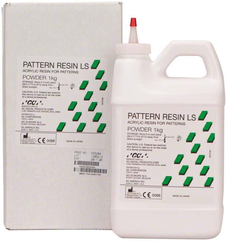 PATTERN RESIN LS Pulver 1 kg Flasche und Verpackung mit grünem Muster.