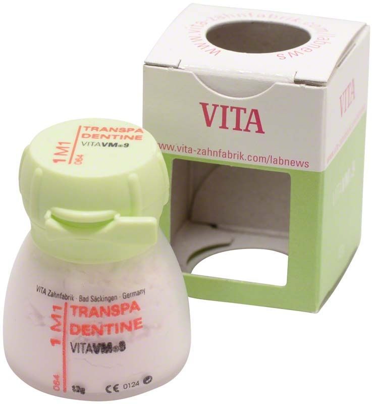 Transpa Dentin VM9 3D 12g 1M1 in grüner Verpackung.