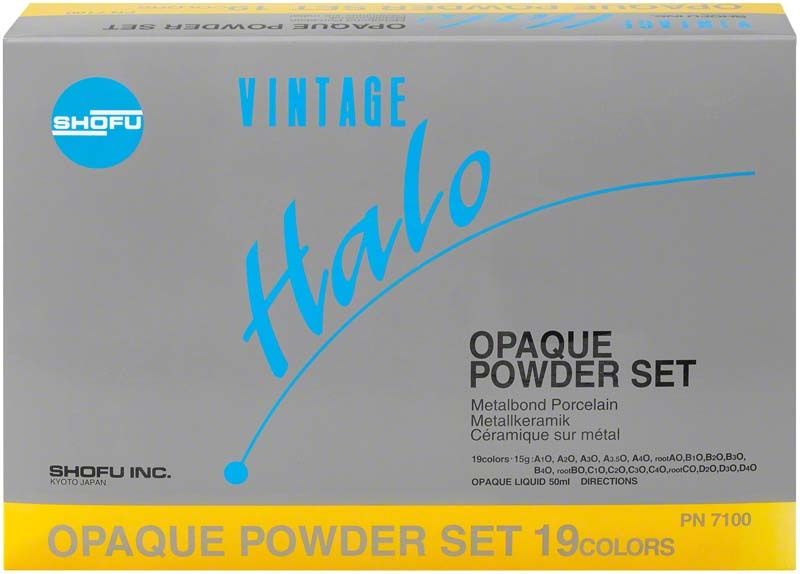 VINTAGE Halo Opaque Powder Set Verpackung mit blauem und gelbem Design.