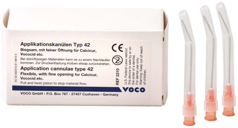 Applikationskanülen Typ 42 in Verpackung mit drei transparenten Kanülen.