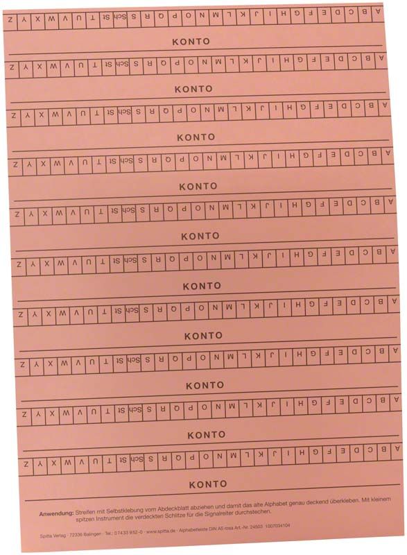 Selbstklebende rosa Alphabetleiste DIN A5 mit Buchstaben und Zahlen.