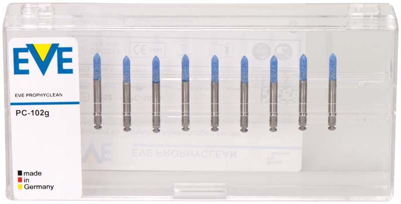 EVE PROPHYCLEAN® blau 10er Torpedo Prophylaxepolierer in transparenter Verpackung.