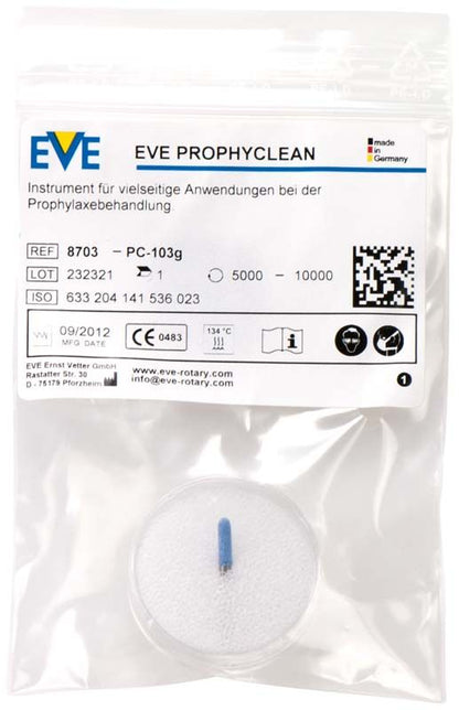 Verpackung des EVE PROPHYCLEAN® blauen Zylinderaufsatzes, grob, Modell PC103G.