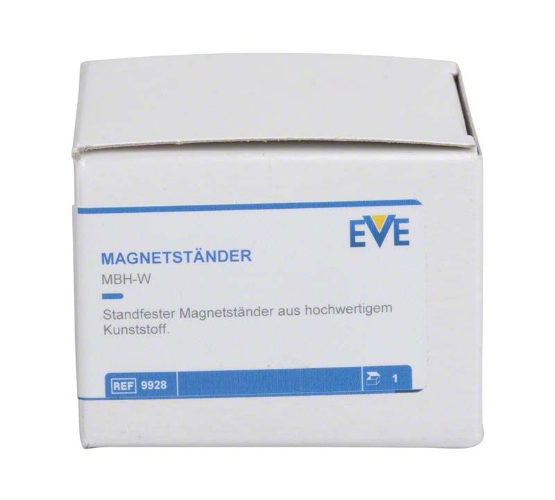Magnetständer-Verpackung mit Produktinformationen und EVE-Logo.
