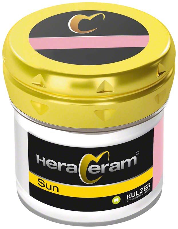 HeraCeram®Sun Gingiva G3 Zahnkeramikpulver in gelbem Behälter.