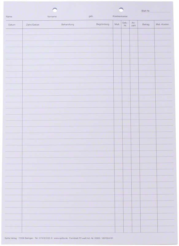 Krankenblatt P1 DIN A5 mit Feldern für Diagnosen und Gesamtsumme.