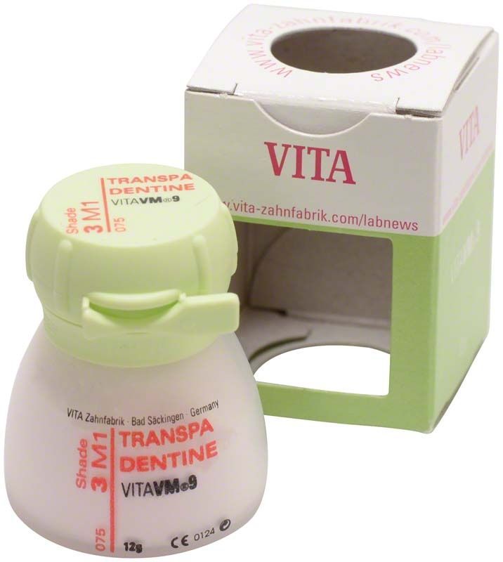 VITA VM9 3D Transpa Dentin 12g Packung mit grünem Deckel.