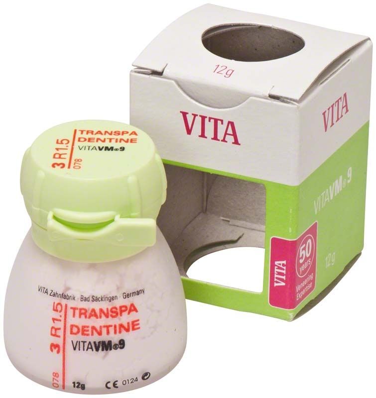 Transpa Dentin 3R1.5 VM9 in 12g-Dose mit Verpackung.