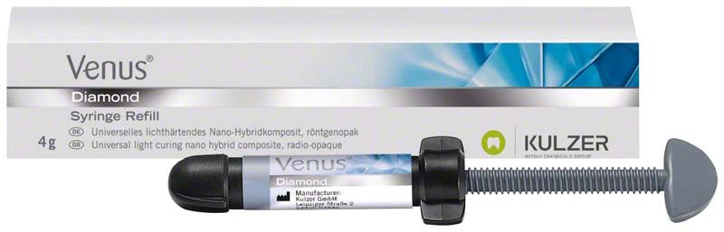 Venus Diamond Spritze A4 mit Verpackung für Zahnrestaurationen.
