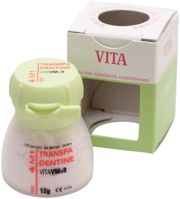 Transpa Dentin VM9 12g 4M1 im Tiegel mit Verpackung.