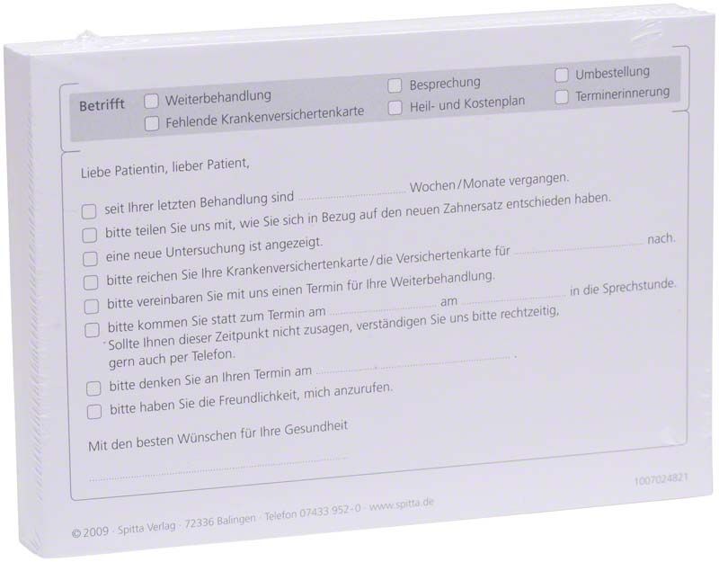 Formulare für Patientenmitteilungen im A6-Format von Spitta Verlag.