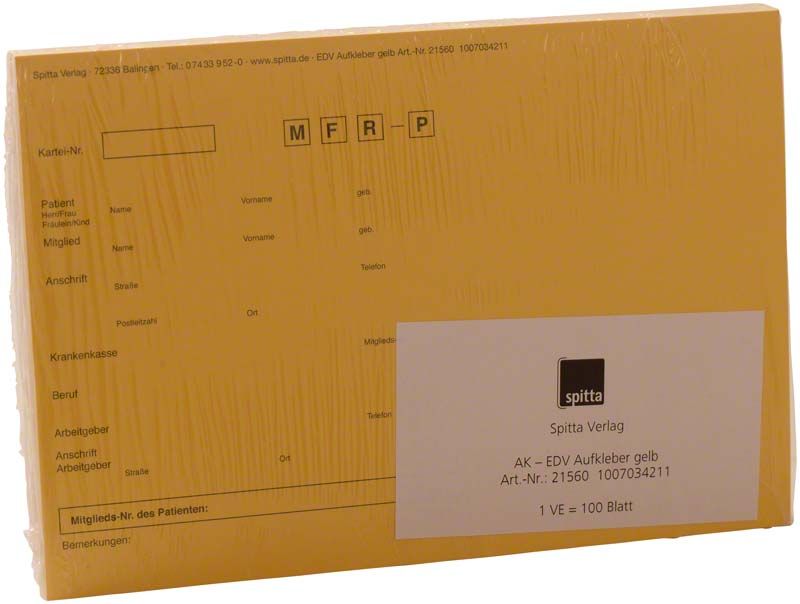 Adressaufkleber DIN A5 gelb für medizinische Karteikarten, Spitta Verlag.