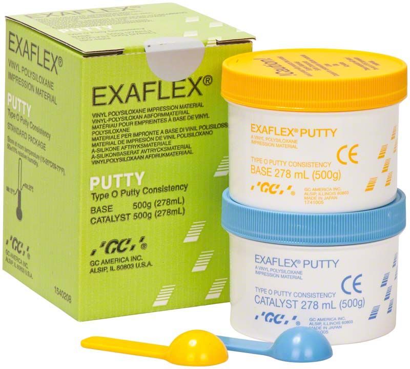 Exaflex® Putty 500g Basis und 500g Katalysator im Verpackungsdesign.