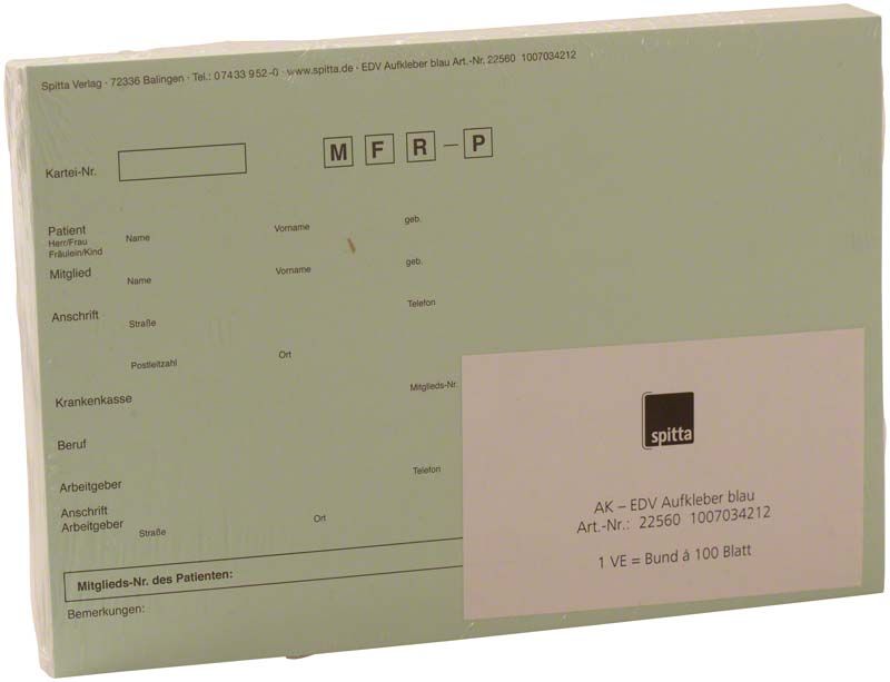 Adressaufkleber DIN A5 blau für medizinische Karteikarten mit Formularfeldern.