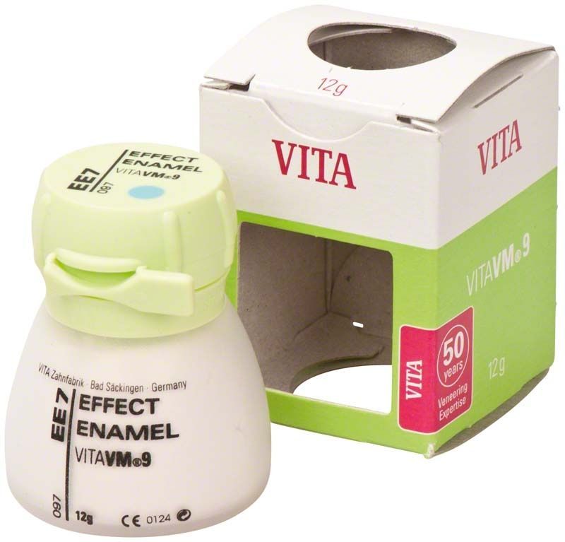 Kleine Dose VM9 Effect Enamel EE7 mit Verpackung im Hintergrund.