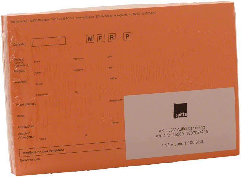 Adressaufkleber DIN A5 orange für medizinische Patientenkarteikarten.