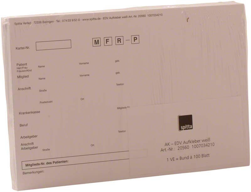 Adressaufkleber DIN A5 weiß für medizinische Karteikarten mit Formularfeldern.