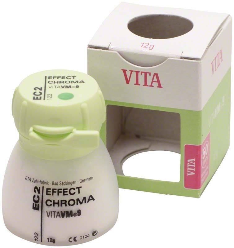 VITA VM9 Effect Chroma 12g EC2 Produktbehälter neben Verpackung.