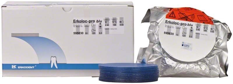 Erkodent Erkoloc-pro blu Folien und Verpackung für dentalen Einsatz.