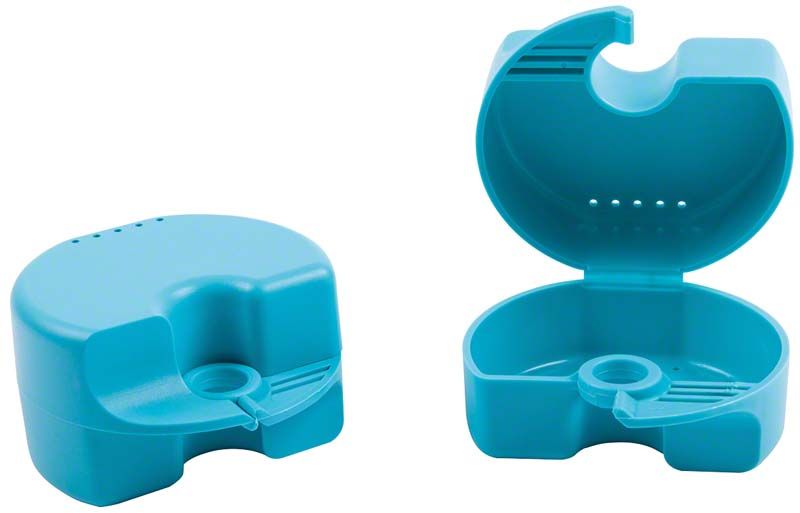 Türkisfarbene Quick-Box Gr. 2 mit geöffnetem und geschlossenem Deckel.