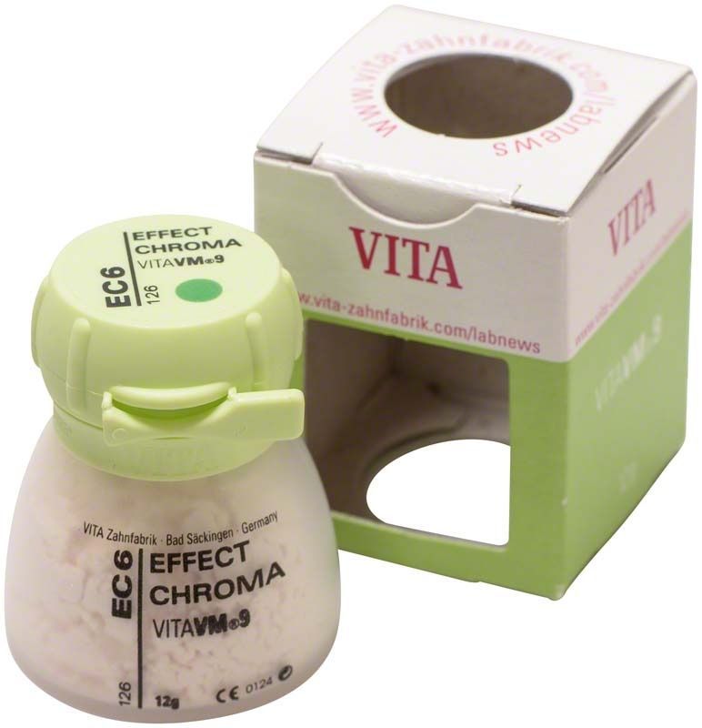 EC6 VITA VM9 Effect Chroma Pulver in grünem Behälter mit Verpackung.