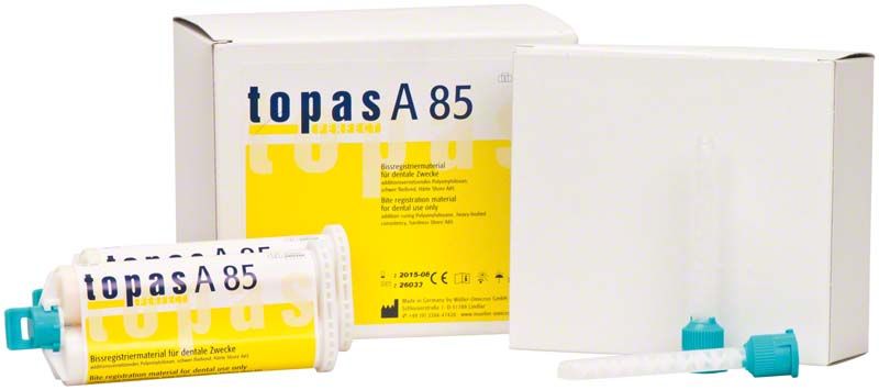 Topas perfect A85 Kartuschen mit Mischkanülen und Verpackung.