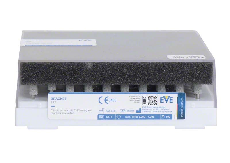 EVE BRACKET Polierer RA BR7 in Schaumstoffhalterung mit Produktetikett.