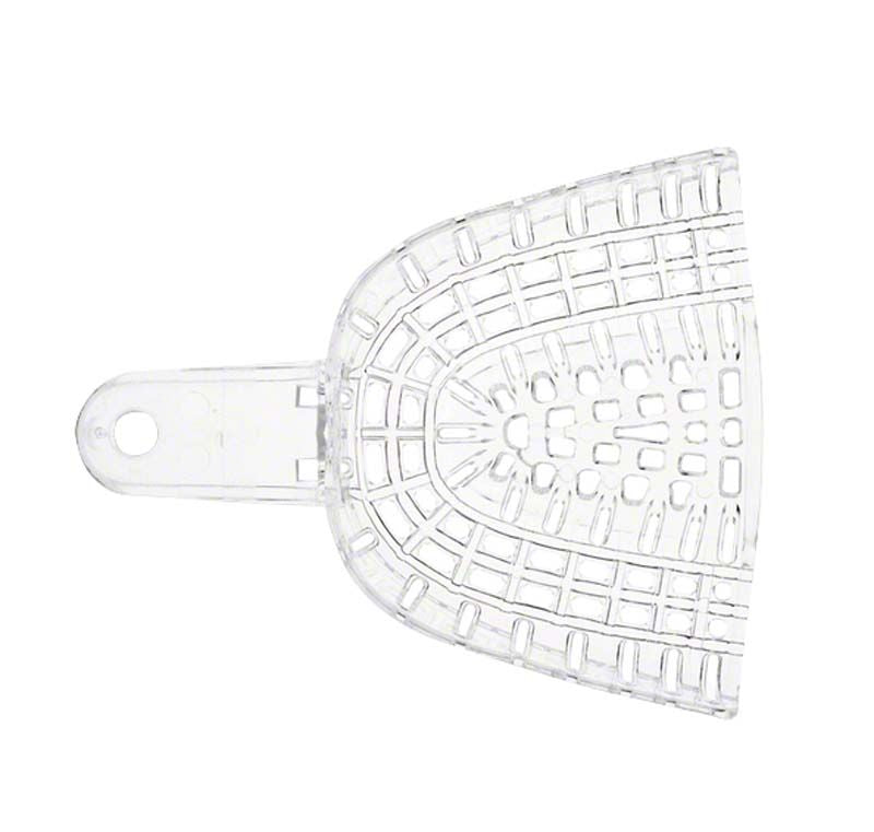 Einweg-Abdrucklöffel klar mit Verstrebungen für Zahnprothetik.