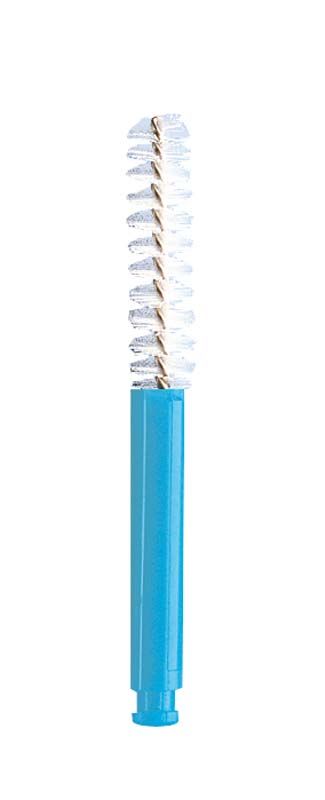 Blauer CURAPROX CRA roto CRA 12 Interdentalreiniger mit weißen Borsten.
