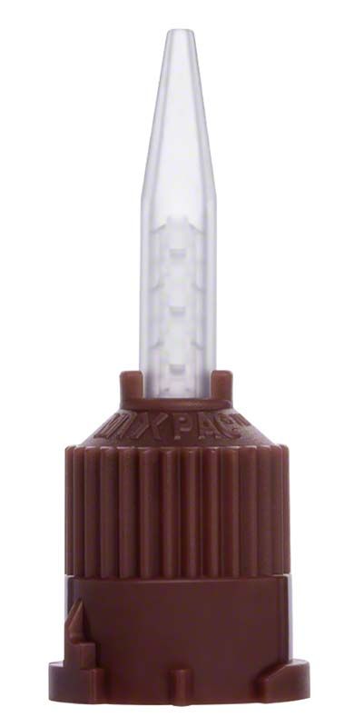 Braune Automix Mischkanüle für dentalen Gebrauch, Detailansicht.