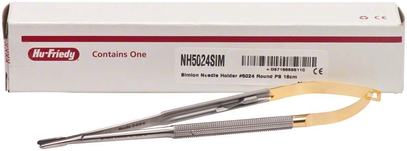 Castroviejo Nadelhalter Perma Sharp mit rundem Griff vor Verpackung.