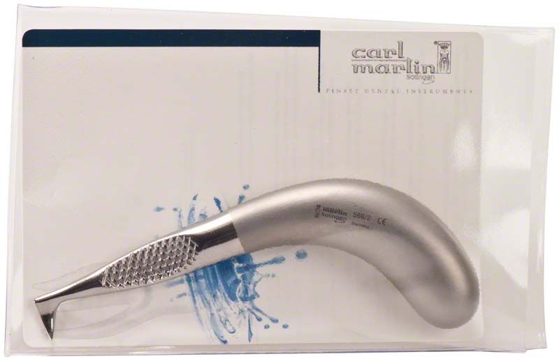 Wurzelheber Figur 566/2 in silberner Farbe auf Produktverpackung.