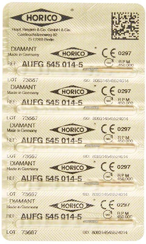 Verpackung mit fünf Löwenschleifer AuFG 545 014 Diamant-Instrumenten.