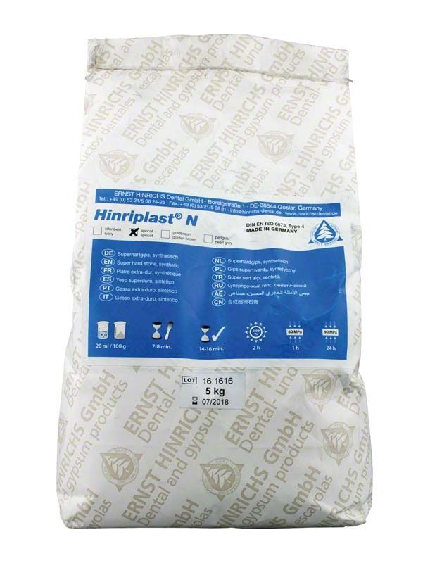 Hinriplast® N Aprikosen-Zahnabdruckmaterial in 5kg Beutelverpackung mit Etikett.