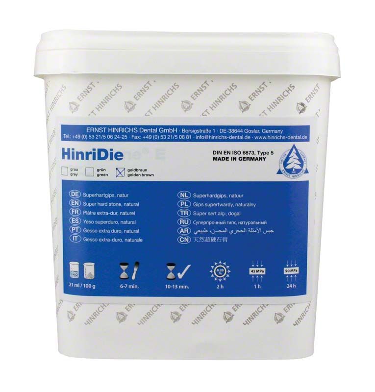 HinriDie goldbraun Eimer 5kg mit Produktinformationen auf der Verpackung.