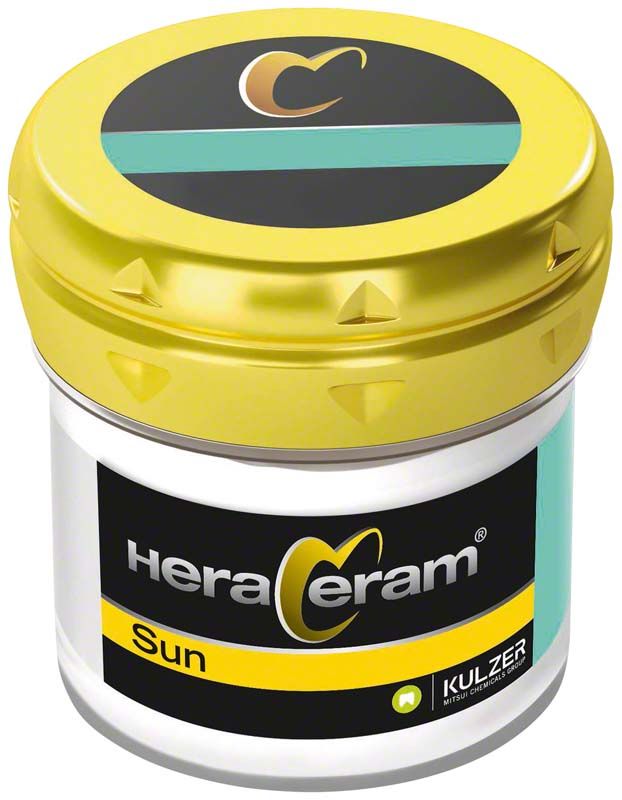 HeraCeram® Sun Schultermasse LM2 in gelber Verpackung mit Logo und Beschriftung.