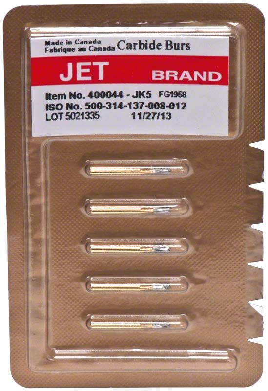 Blisterpackung mit fünf Beaver Bohrer 1958 FG 012 für Zahnmedizin.