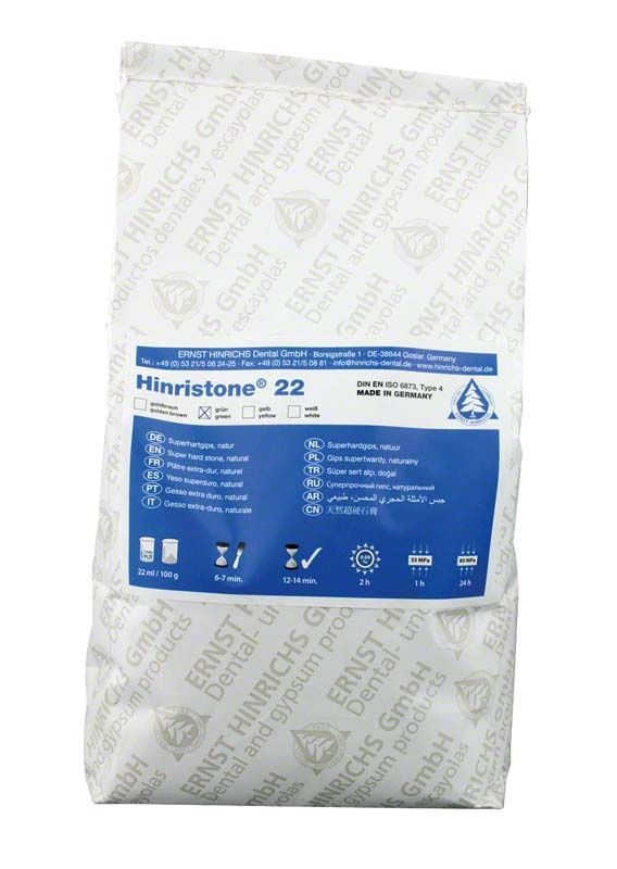 Hinristone® 22 grün - 5kg Beutel mit Produktinformationen auf der Verpackung.