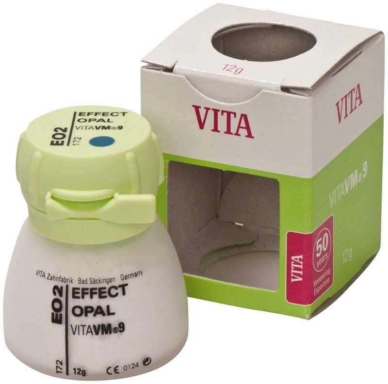 VITA VM9 Effect Opal EO2 Zahnersatzmaterial in 12g Dose mit Verpackung.
