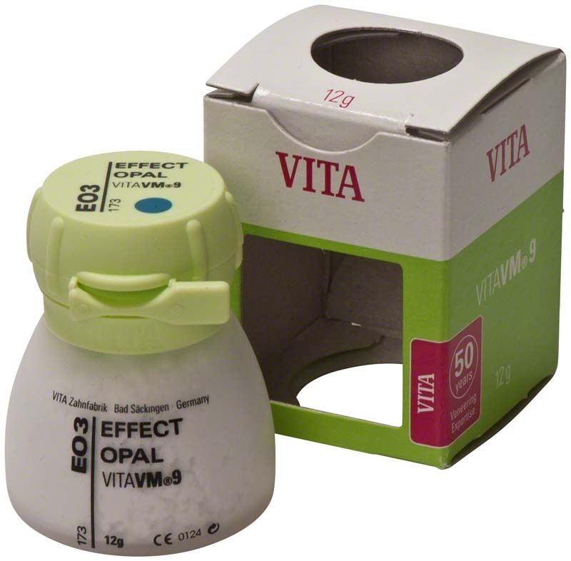 VM9 Effekt Opal EO3 Zahnkeramikpulver mit Verpackung.