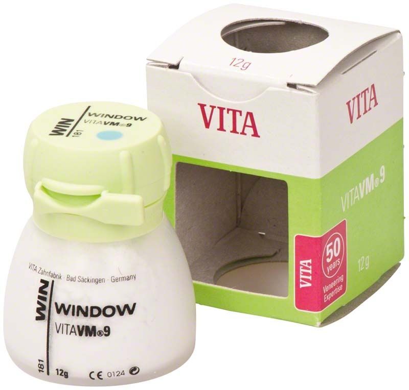 VITA VM9 Window Keramikflasche mit zugehöriger Verpackung.