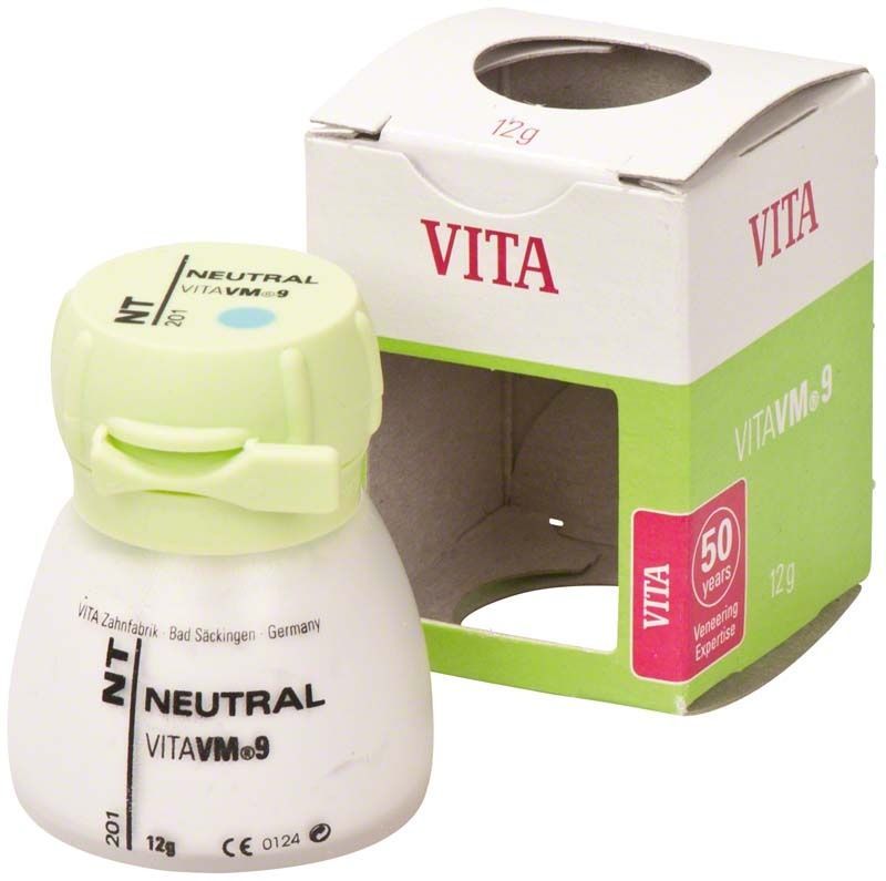 VITA VM9 Neutral NT 12g Keramikpulver neben Verpackung.