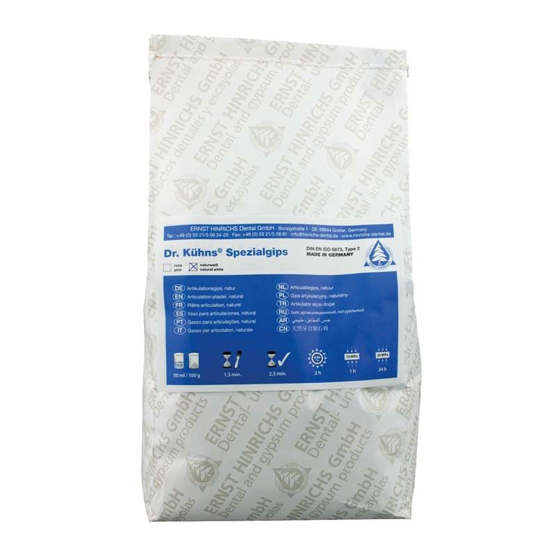 Dr. Kühns® Spezialgips rosa 5kg Verpackung mit blauer Etikette.