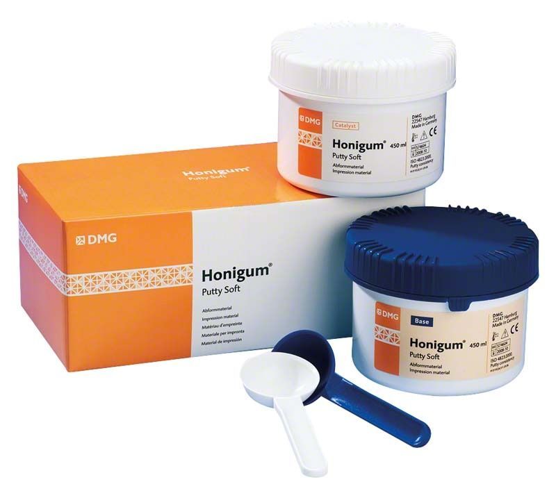 Honigum-Putty Soft Dosen 2 x 450ml mit Messlöffel auf Verpackung.