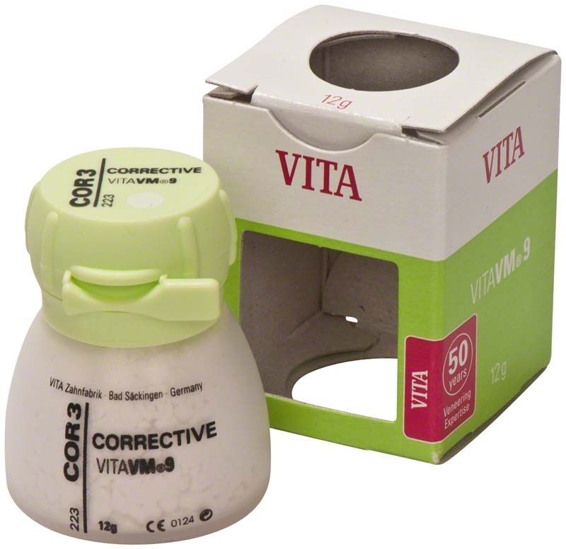 COR3 Corrective VITA VM9 Pulver in weißer Verpackung.