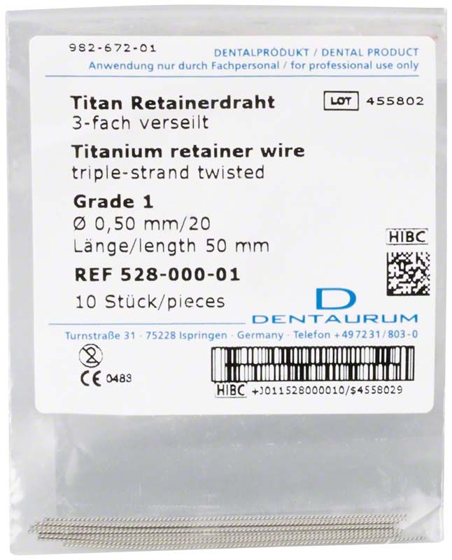 Titan Retainerdraht Grade 1, Ø 0,50 mm, Länge 50 mm, 10 Stück.
