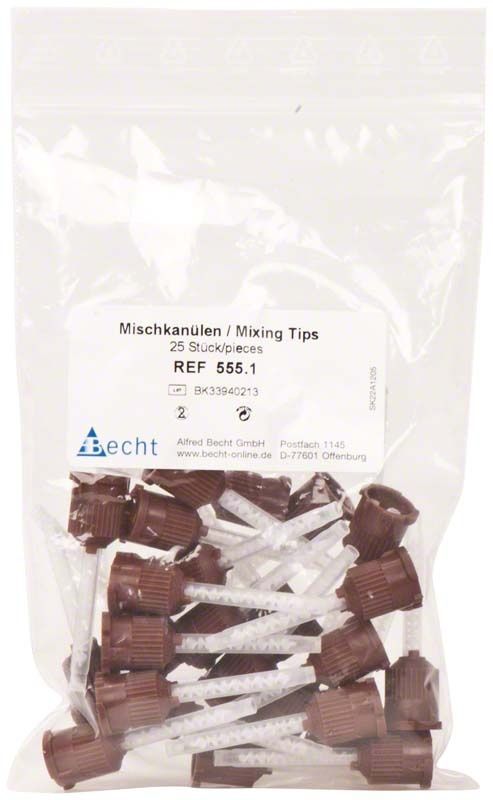 Perma Evolution Mischkanülen in transparenter Verpackung mit braunen Spitzen.