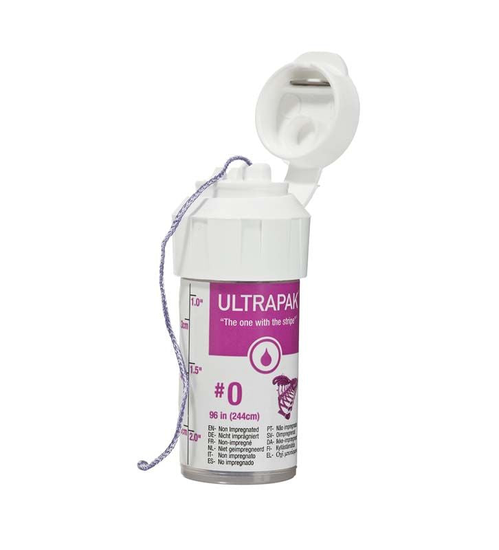 Ultrapak™-Retraktionsfaden Gr. 0 in geöffneter Verpackung.