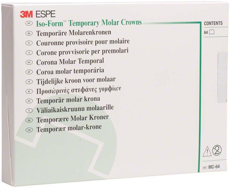 Iso-Form Kronen Intro Kit Molaren in Originalverpackung mit mehrsprachiger Aufschrift.