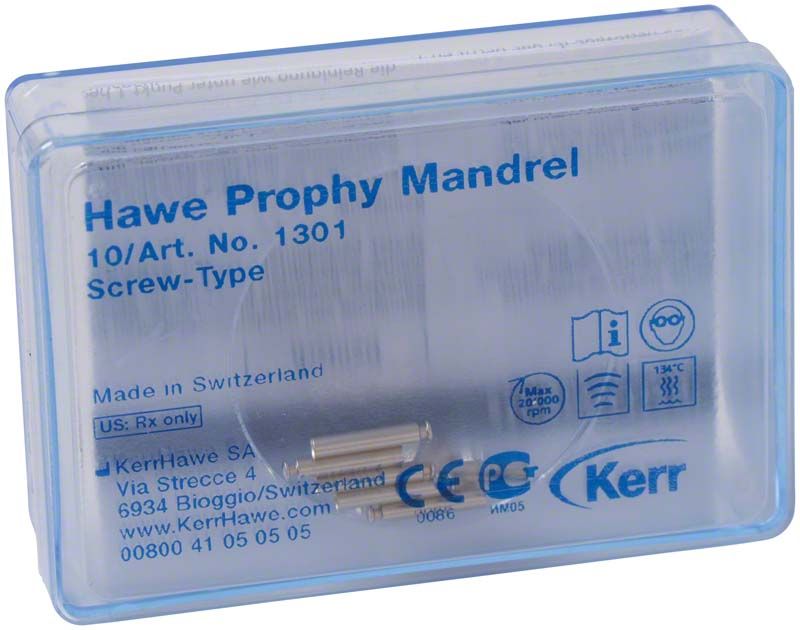 Hawe Prophy Mandrel Schraubtyp in transparenter Kunststoffverpackung.